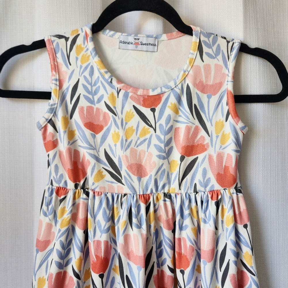 Adorable Sweetness Floral Sleeveless Kids Summer Dress with Ruffle Hem Size 6 - Picture 2 of 6